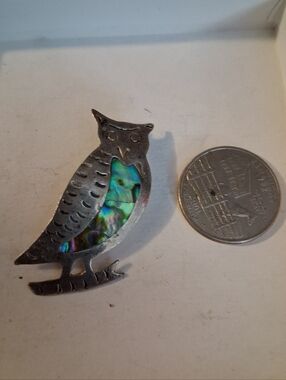 Vintage Napier 925 Sterling Silver Abalone Owl Brooch